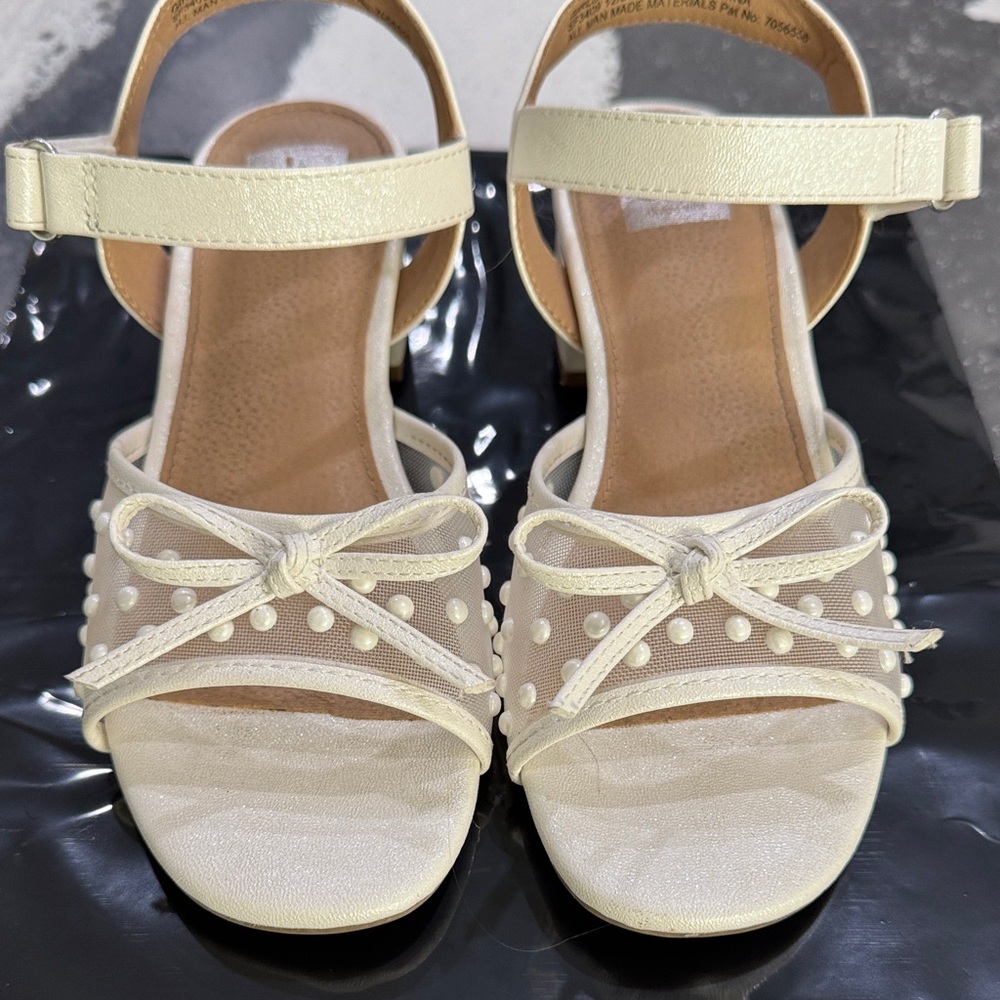 Kids Dolce Vita Cream Dress Shoes with Bow and Pearl Accents